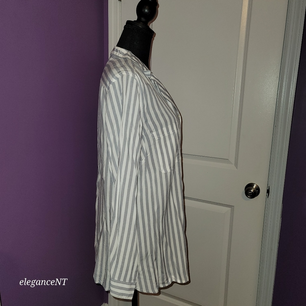 Old Nacy Black/White Striped Long Sleeve Shirt Sz: L NWT - Picture 8 of 8